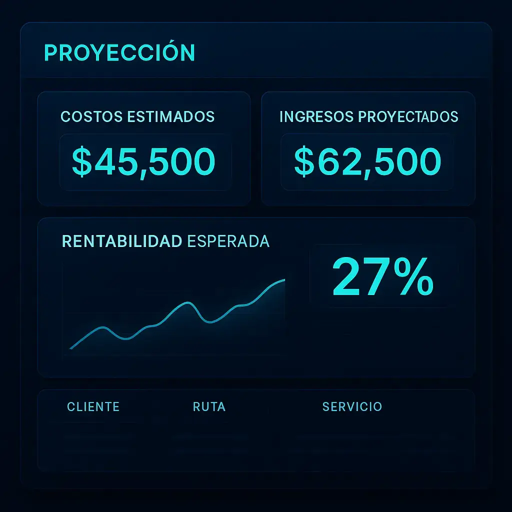 Panel de costos e ingresos proyectados