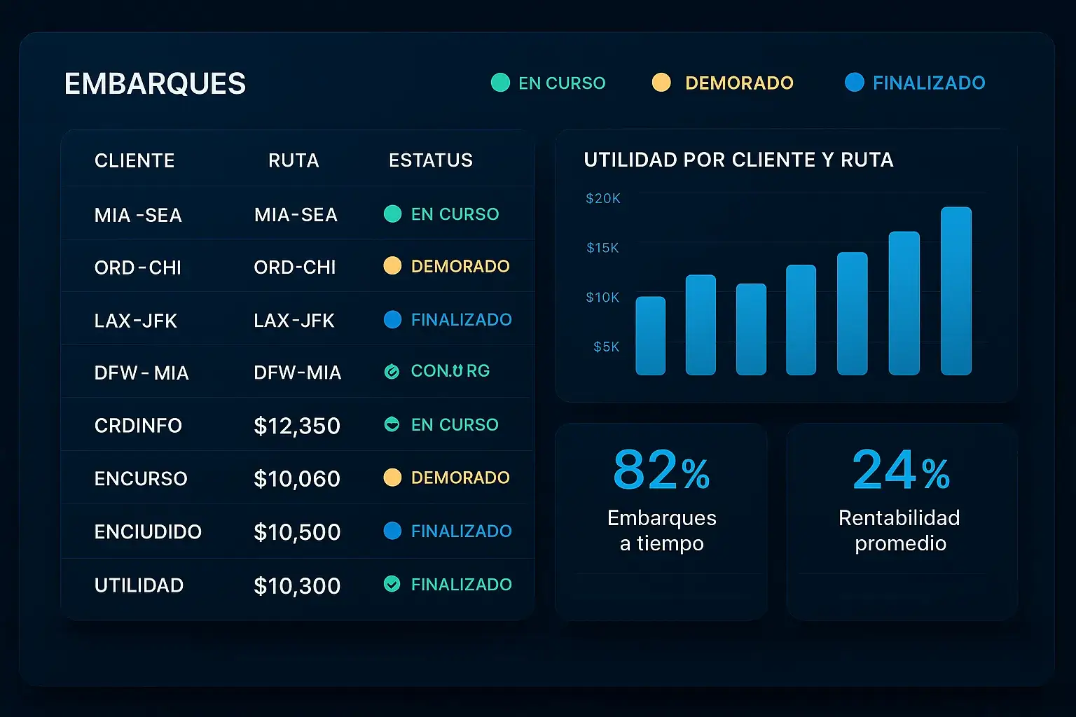 Reportes inmediatos por estatus operativo y utilidad por embarque