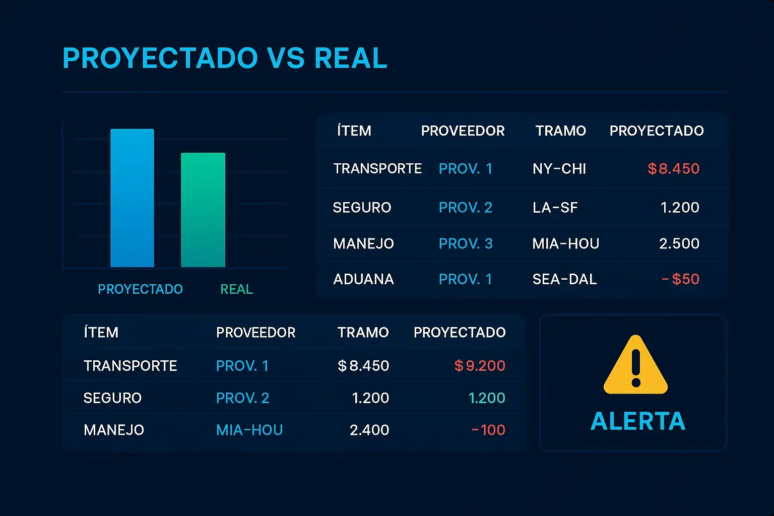 Comparación proyectado vs real