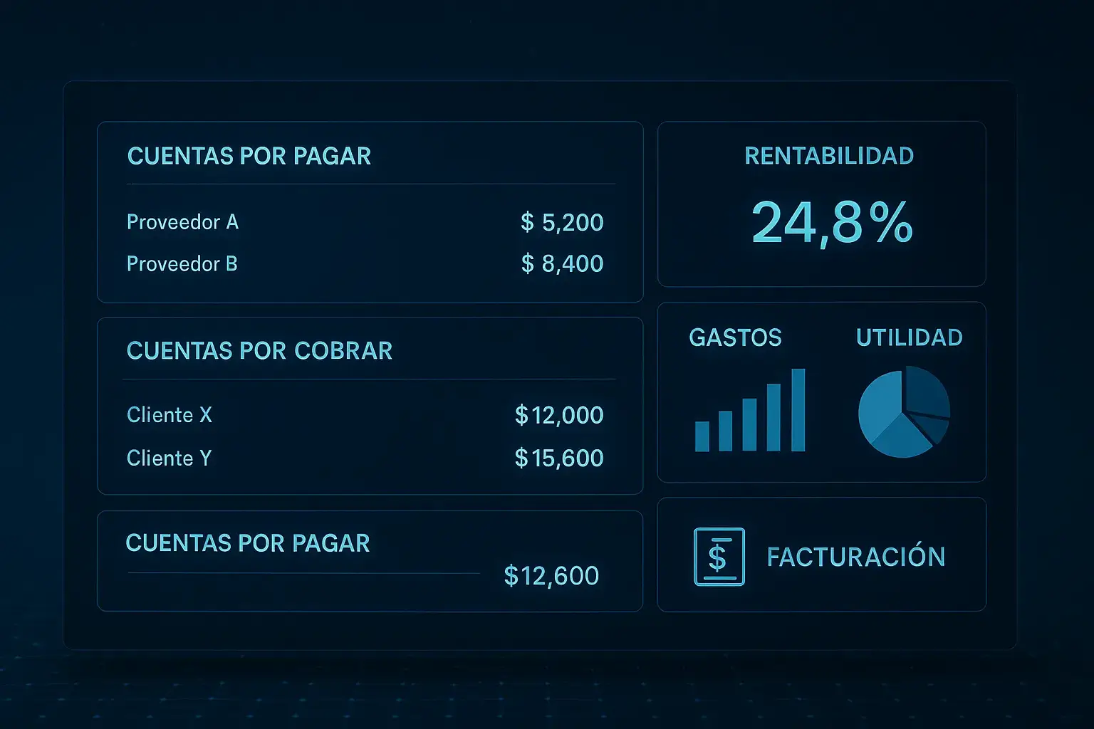 Panel que muestra conexión con módulo financiero