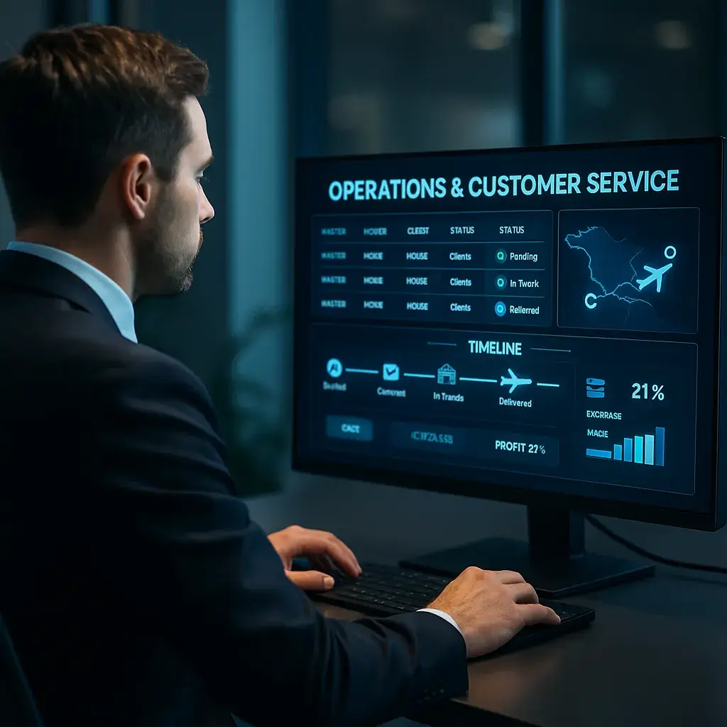 Pantalla del ERP con operaciones y customer service integrados